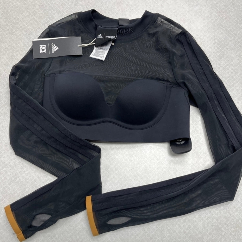 Adidas Ivy Park Black and Gold Mesh Crop Top/ Pants 2pc Set Size  Xs - Picture 3 of 7